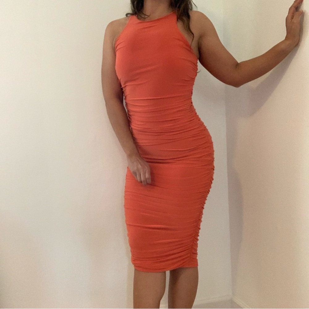 Ruched Orange Cocktail Dress